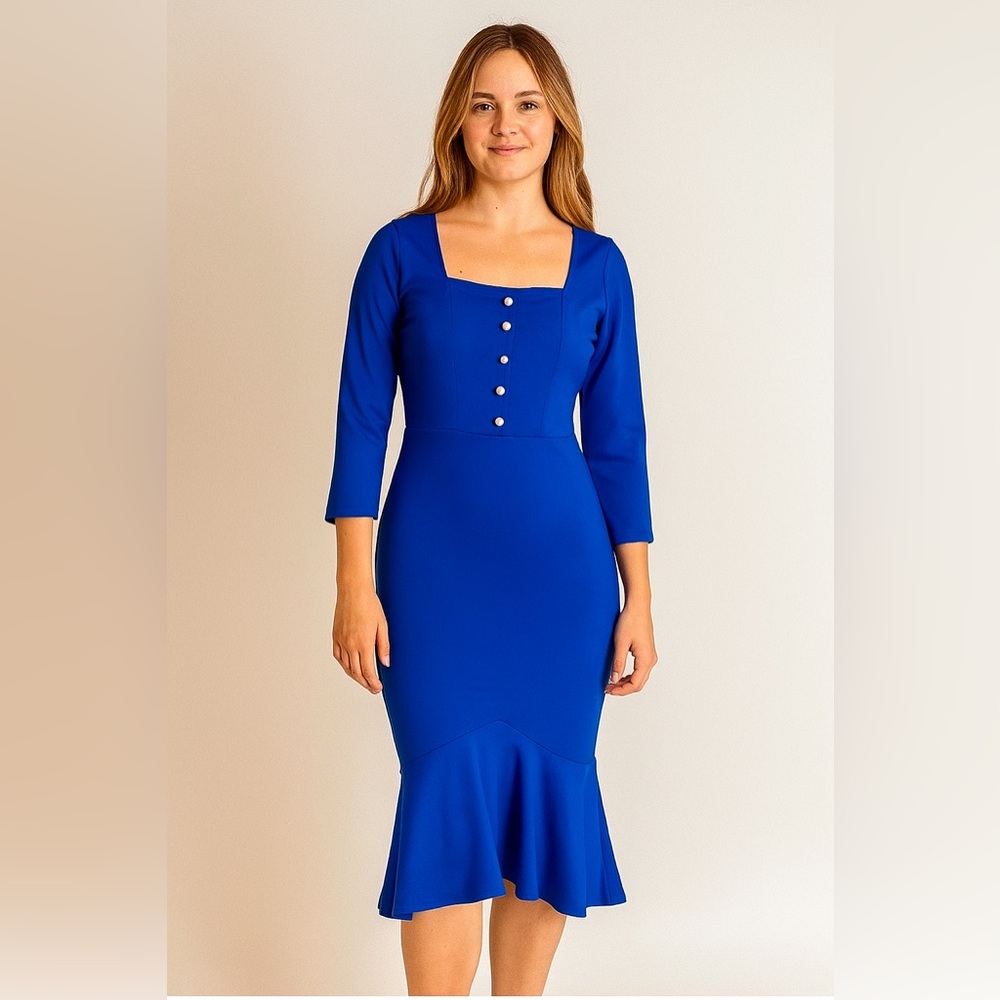 NWT Vfshow Women's Solid Blue‎ 3/4 Sleeve Mermaid Bodycon Dress Size Small